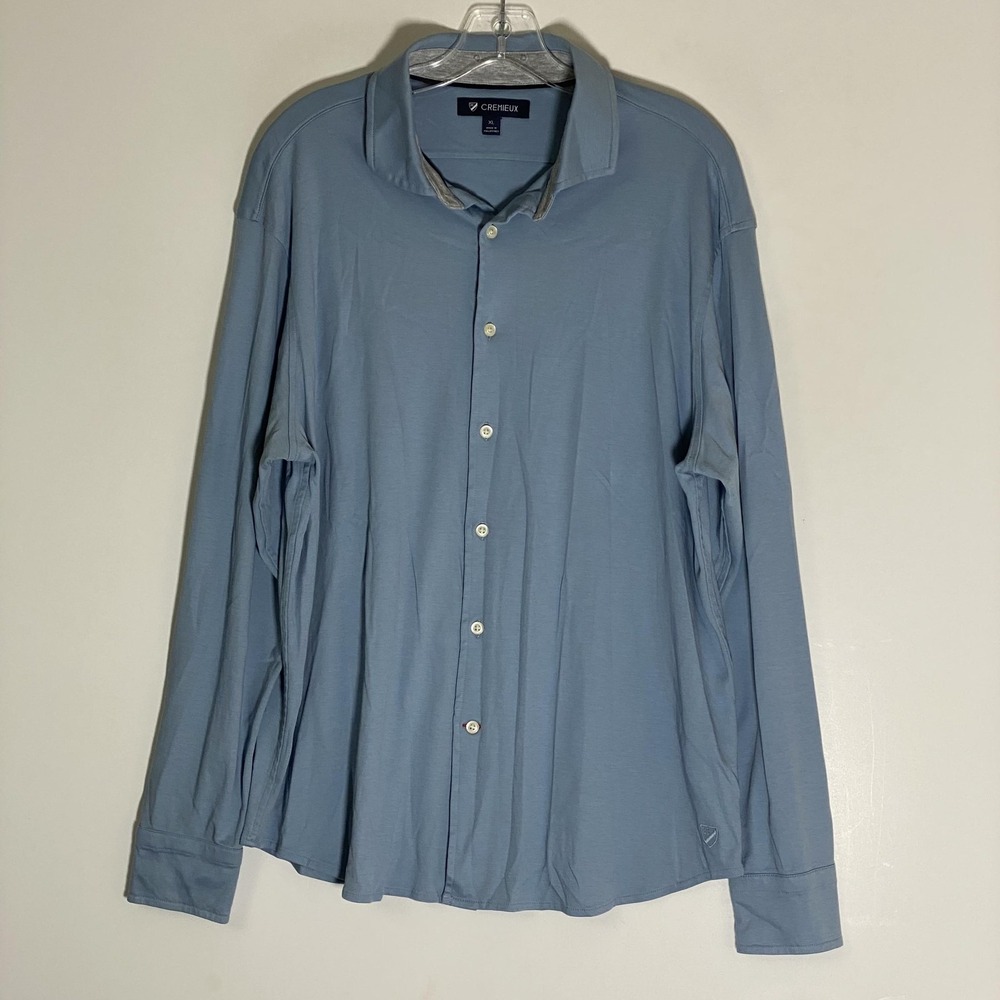 Cremieux Shirt Mens XL Blue Cotton Jersey Knit Button Up Long Sleeve Casual